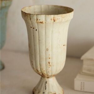 Anthropologie Vintage Cream Metal Vase